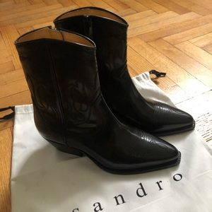 Sandro Paris cowboy /western black leather ankle boots . Size 38.US 7.5 NEW
